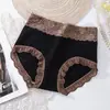 Roupa íntima feminina 100% algodão Cintura alta Levanta abdômen e quadril Calcinha feminina Tamanho Extra Grande Forro de algodão Roupa íntima com borda de renda para mulheres