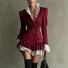 Vestido Blazer de Comercio Exterior Transfronterizo Europeo y Americano para Primavera y Otoño, Elegante para el Trabajo, con Nuevo Diseño y Mangas Largas de Bloques de Color