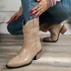 Botas de Cowboy Occidentales Bordadas para Mujer 2026 Otoño Nuevas Tacón Grueso Versátiles de Media Pantorrilla Retro Corte en V Tallas Grandes Botas Martin al por Mayor