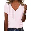 Nuevos Tops de Verano 2025 Transfronterizos Europeos y Americanos Estampados con Cuello en V de Manga Corta con Rayas para Mujer, Modernos y Versátiles