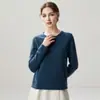 Otoño e Invierno Nueva Camiseta Base de Punto de Cachemira Moda Suave Cómoda Jersey con Dobladillo Enrollado Cuello Redondo Agradable a la Piel Manga Larga para Mujer