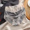 Bragas de Algodón Puro con Refuerzo, de Cintura Media para Mujer, Transpirables, Estilo Japonés, Sencillas y Ligeramente Sexys, con Ribete de Encaje Satinado