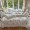 Juego de cama de algodón de estilo princesa coreano de tres piezas, juego de cuatro piezas, ropa de cama de algodón, juego de cama de encaje de gasa de tres piezas