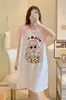 Pijama de nuevo estilo para mujer, verano, manga corta, fino, dibujos animados, lindo, holgado, camisón, vestido holgado de longitud media, ropa para casa, transmisión en vivo
