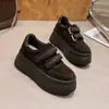 Zapatos de Plataforma Ligeros de Suela Gruesa 2026 Otoño Nuevo Estilo Para Personas Bajas Que Buscan Verse Más Altas Velcro Cuero Genuino Tejidos Zapatos Casuales