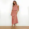Vestido sin mangas de satén de alta gama, nuevo para la primavera y el verano 2024, transfronterizo europeo y americano, moderno y elegante, vestido de noche ligero y elegante
