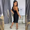 Vestido bodycon de mujer Yizhilian Retro con volantes y un solo hombro elástico Vestido de bandage negro para mujer