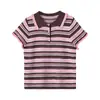 Z Estilo Europeu e Americano Transfronteiriço 2026 Nova Moda Feminina Blusa Polo de Tricô Listrada Color Block 3920547