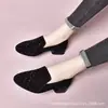 Zapatos Planos de Piel Suave 2026 Primavera y Otoño Tacón Bajo Grueso Puntera Redonda Piel Suave Zapatos Planos de Corte Profundo Suela Suave Superficie Suave Mocasines Microfibra Negra