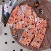 Amazon Europa y Estados Unidos primavera y otoño nuevo traje para niños conjunto de dos piezas para niños y niñas pijama estampado de calabaza al por mayor