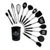 Herramientas de Cocina Mango de Acero Inoxidable Utensilios de Cocina de Silicona Cuchara para Cocinar Espátula Sartén Antiadherente Cubo de Almacenamiento 15 Piezas
