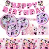 Decoração de Festa de Aniversário de Menina Rosa Suprimentos Toalha de Mesa Pratos de Papel Guardanapos de Papel Faca Garfo Colher Bolo Prato Grande de Inserção Prato de Papel
