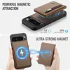 Funda para Teléfono con Ranura para Tarjeta para Google Pixel 11Proxl con Soporte Magnético, Carga Inalámbrica, Portatarjetas con Cremallera, Cubierta de Cuero