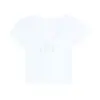 Camiseta de Verano Rayón con Encaje Empalmado Falsa Dos Piezas Cuello en V Manga Corta para Mujer, Corte Ajustado con un Diseño Elegante