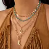 Set de Collares Estilo Vaquero Occidental Europeo y Americano Transfronterizo Retro Cabeza de Toro Sombrero de Turquesa Cuerda de Cuello Apilada Cadena de Clavícula