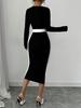 2026 Nueva Moda Transfronteriza Europea y Americana de Amazon Patchwork Bloques de Color Falda Midi Sexy Bodycon Vestido de Manga Larga