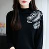 Camisa de Base de Lã Penteada Grossa de Fio Duplo com Design Jacquard, Suéter Camada Feminino Gola Alta Meia, Camisa Estilosa da Moda