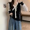 Tejido de Punto con Encaje Empalmado de Principios de Otoño Moda Femenina 2025 Nuevo Tops de Manga Larga para Mujer
