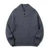 Suéter retro de rayas verticales estilo japonés Rumeng de moda para hombre, otoño, peso pesado, cuello Henley, holgado, ropa de trabajo, tejido casual