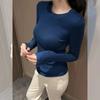 Camiseta de punto de alta gama para mujer, temporada Primavera y Otoño 2025, nueva, cuello redondo, suéter interior elegante, top ajustado