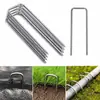 Estacas para tela de control de malezas en forma de U, estacas de alambre de acero galvanizado para jardinería, estacas anguladas para tela de césped, dispositivos de fijación para película de suelo y invernaderos