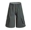 Pantalones Cortos Cargo de Bolsillo Grande para Hombre, Estilo Hip-Hop Moderno, Pantalones Cortos Casuales Sueltos de Pierna Ancha Únicos con Cordón en el Dobladillo