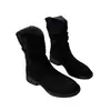 Botas de Cowboy Vaqueras Retro de Gamuza Simples para Mujer 2026 Otoño Tacón Grueso Fruncidas Apiladas Tacón Medio Botas de Montar Botines