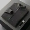 Nuevo cárdigan de cachemir de doble hebra, engrosado, de punto de lana pura, con cuello alto, de manga larga, versátil, para hombre, para otoño e invierno