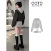 Jaqueta baseball feminina, coleção de outono, corte de ombro normal, estilo curto, moletom cinza, design chic coreano, muito estilosa, perfeita para um look completo