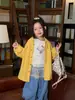 Camisa Medio Naranja Otoño 2026 Estilo Coreano para Niñas Color Sólido Casual Versátil para Niños Chaqueta Holgada de Manga Larga con Cuello de Solapa