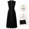 Vestido longo de malha com mangas 3/4 estilo Chanel para mulheres, Vestido Midi de Malha Plissada com Gola Redonda Shein, vestido respirável