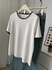 Camiseta de Manga Corta con Costuras de Borde Ondulado Estilo Extranjero para Mujer Primavera y Verano 2025 Nueva Nicho Estilo Coreano Color Sólido Combinable Camiseta Básica