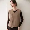 Chaleco sin mangas de cuello en V de cachemira con aberturas inclinadas para mujer, Otoño/Invierno, Chaleco de punto suelto con capas de flor 3D hecho a mano