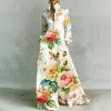 Vestido leve de luxo estilo francês para mulheres, roupas femininas transfronteiriças europeias e americanas de verão, estilo casual de férias, modelagem solta, com gola, vestido longo estampado