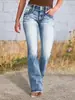 Jeans HME Europeos y Americanos para mujer, modernos y a la moda, corte ajustado, elegantes, bordados, pantalones vaqueros ligeramente acampanados para mujer