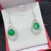 Pendientes de Calcedonia Verde Incrustada, Calcedonia Verde Natural Tipo Hielo, Aguja de Plata 925, Pendientes de Piedra Preciosa de Ágata Color Jade