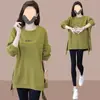 Sudadera con capucha para mujer de longitud media que cubre la cadera, cuello redondo irregular, top de moda casual, nueva para primavera y otoño
