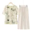 Traje de Verano para Mamá Camiseta de Gasa Manga Media 2025 Nuevo Tops de Estilo Occidental de Manga Corta para Mujeres de Mediana Edad y Mayores