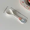 Colher de Cerâmica Esmaltada Estilo Ins Aparência Sofisticada Fofa Doméstica com Cabo Longo Colher de Comer Colher de Sobremesa Colher para Iogurte Aveia