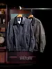 Commute Intelectual|Jaqueta Workwear Desgastada 100% Algodão Puro para Homens, Jaqueta Casual Tendência de Caimento Solto com Gola de Couro