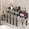 Soporte para cepillo de dientes con ventosa Sin perforaciones Soporte para secador de pelo de baño Montado en la pared Taza para cepillo de dientes Soporte para vaso de enjuague bucal