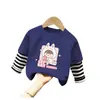 G2039# Camiseta de manga larga para niños y niñas estilo extranjero primavera y otoño nueva infantil de dibujos animados linda cuello redondo camiseta básica falsa de dos piezas