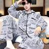 Fábrica de Origem Pijama Masculino de Flanela Outono e Inverno Juventude Veludo Engrossado Desenho Animado Casual Conjunto de Roupa para Casa