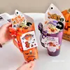 Decoración de Pastel de Cono de Helado para Halloween 2025, Inserto de Calabaza Fantasma Oso, Caja de Empaque para Tazas de Postre