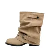 Persona baja aumento de altura botas de vaquero occidentales caídas mujer 2026 otoño pierna de pantalón arrugada botas cortas mujer botas martin de caballero retro