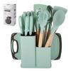 Juego de utensilios de cocina simples de silicona de 19 piezas utensilio de cocina de silicona mango de madera espátula cuchara juego de cuchillos de cocina de acero inoxidable