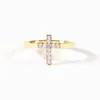 Anillo de Cruz de Diamantes Completo de Venta Caliente Transfronterizo para Mujer, Simple, de Alta Gama, Exquisito y de Moda Versión Vertical, Anillo Abierto Brillante Europeo y Americano