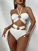 2025 Novo Biquíni Cortininha Bandeau Dividido Estilo Europeu e Americano Cintura Alta Férias em Fontes Termais Praia Alta Elasticidade Resistente ao Cloro