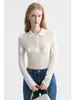 Camisa polo de punto con patrón de espina de pescado y hilo de Yangtsé para mujer USSHEN, suéter polo de manga larga ajustado