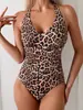 Moda Dropshipping Transfronteiriça Maiô Peça Única Estampa de Leopardo para Mulheres, Decote em V Profundo, Costas Nuas, Emagrecedor, Maiô Biquíni Sexy para Férias